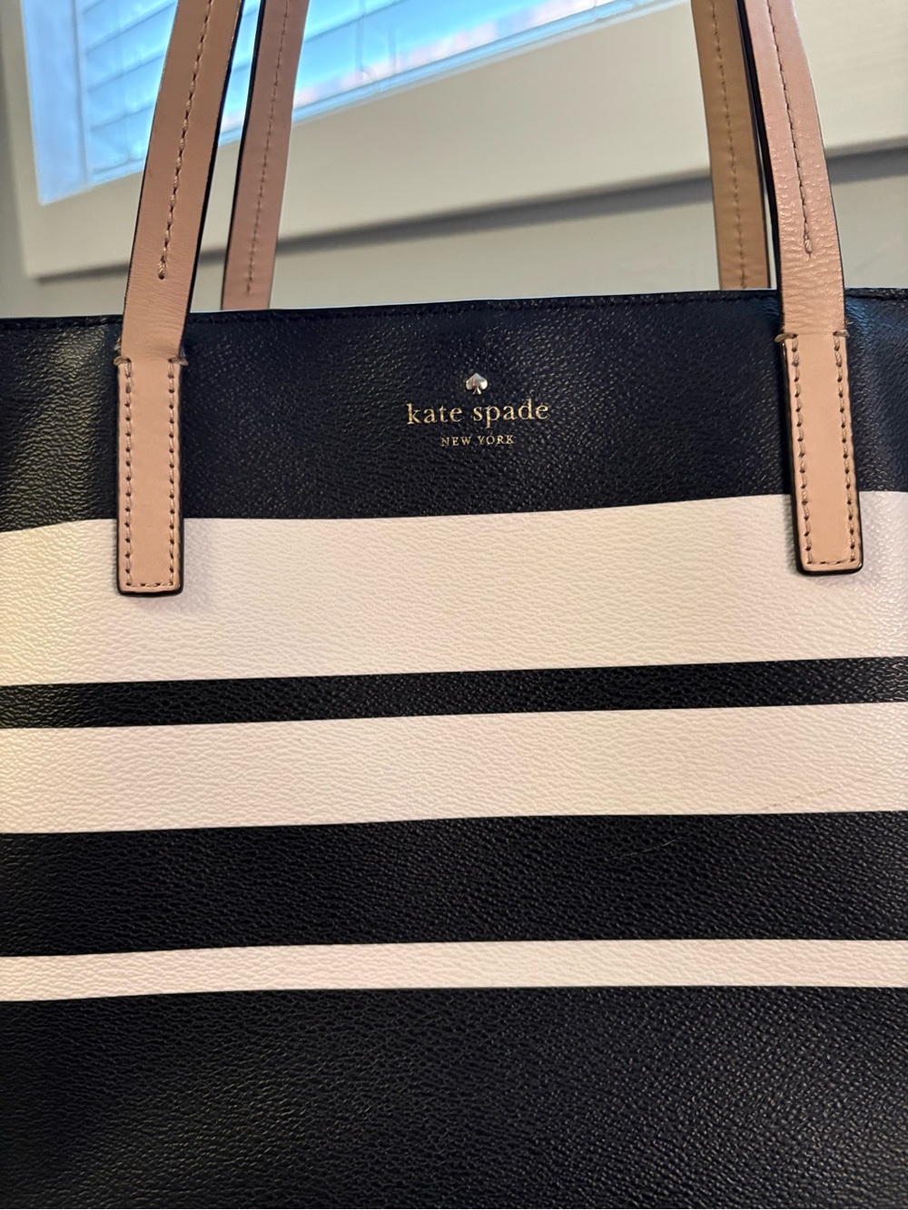kate spade Black, Cream & Blush Striped Leather Tote